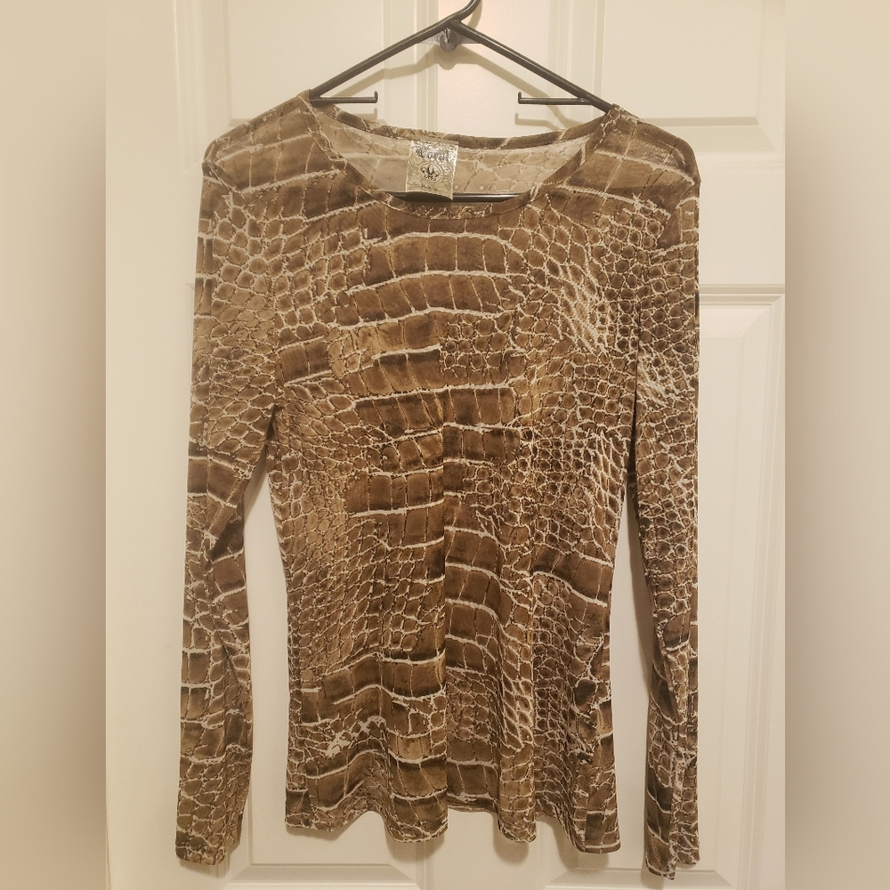 Animal/snake brown long sleeve semi sheer shirt Size L